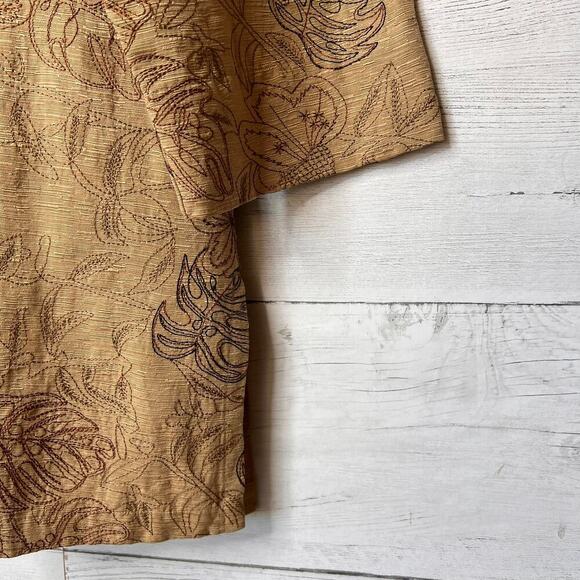 Vintage Chicos Jacket Womens Size 1/Medium Silk & Linen Blend Embroidered Palm - Picture 5 of 16